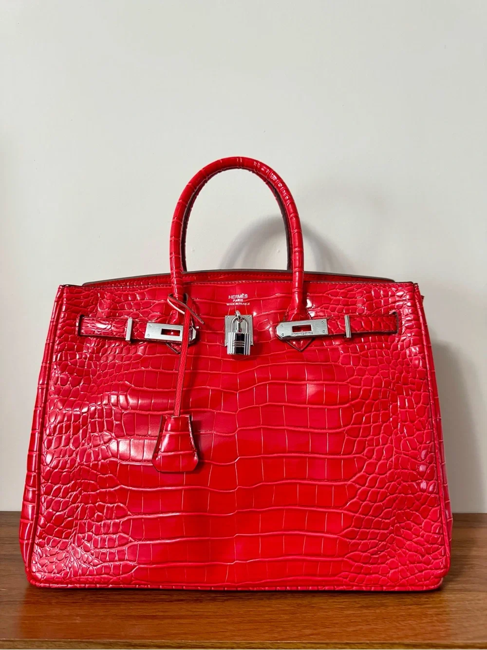 Elegant Luxury Red Leather Skin Purse with Silver Detailing